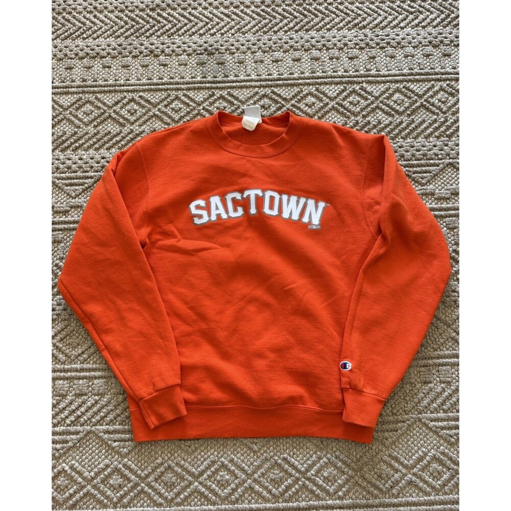 Champion Men's SacTown Orange Pullover Crewneck Sweatshirt Long Sleeve Solid M
